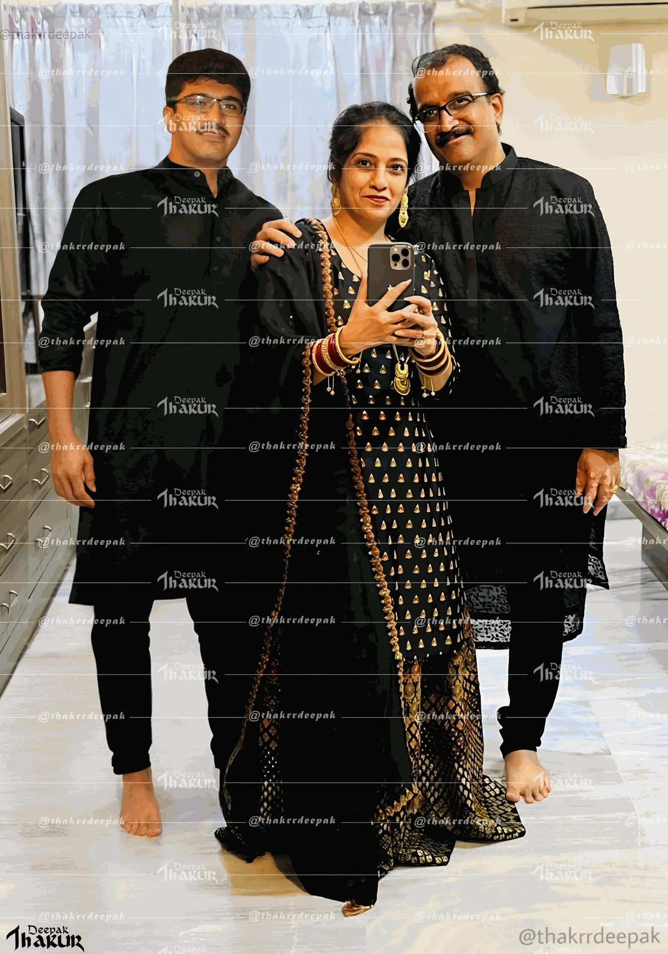 Photo merging of a boy photo into his parents photo
